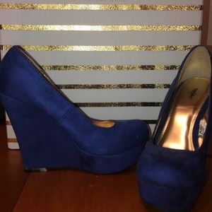 Royal blue suede wedge heels